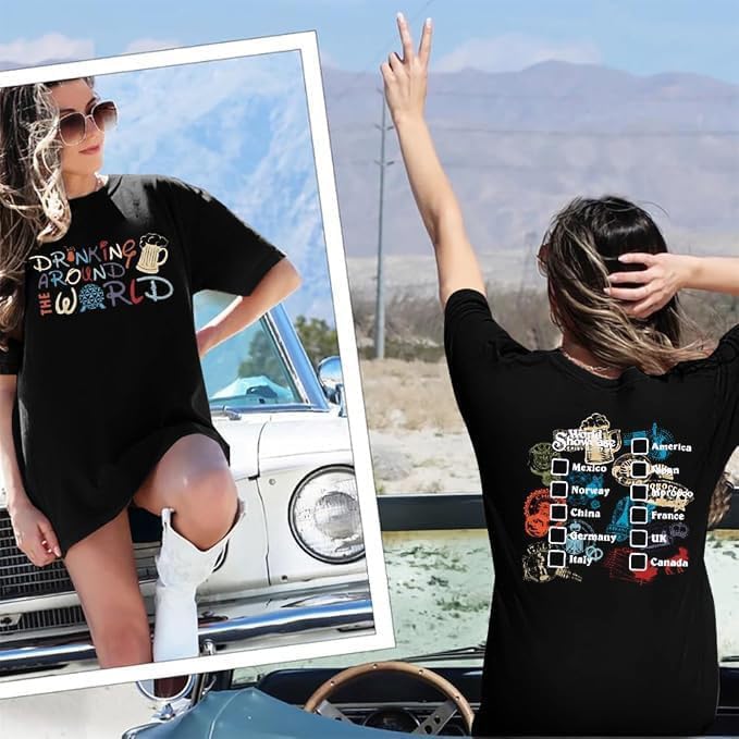 Around The World Shirt Women Magical Oversized Shirt Funny Magic Tour Graphic Tees Funny Traveler Vacation Short Sleeve Top - Image 4