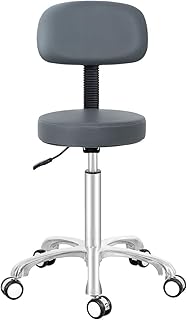 Antlu - Taburete ajustable con ruedas y respaldo para oficina, tienda, cocina, salón médico (gris)