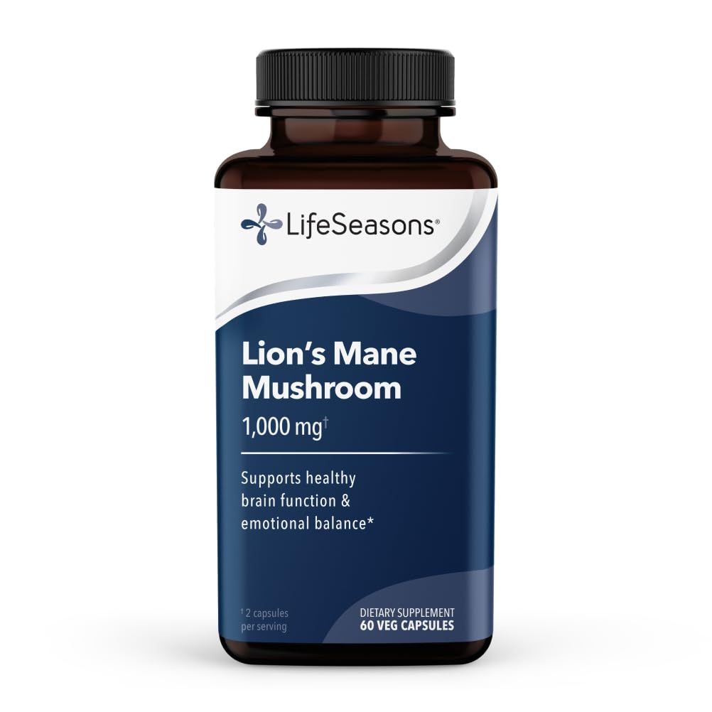 LifeSeasons Essentials Lion's Mane Mushroom - Support Healthy Brain Function & Emotional Balance - Stimulate Nerve & Brain Cell Growth - Mood Enhancer - 1000mg per Serving - 60 Capsules