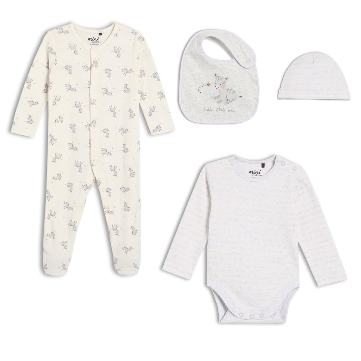 MINI CUDDLES Baby Unisex 4pc Essentials Gift Set, Multicolour (0-3M)