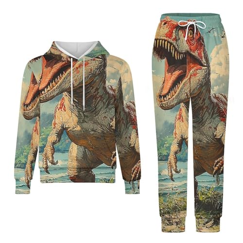 Boys Girls Sweatshirt Pullover Hoodie & Pants Kid Active Sweatsuit Tracksuit, Vintage Dinosaur Funny4