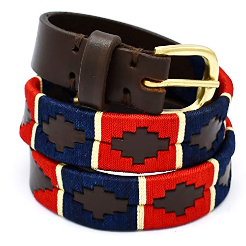 Genuine Leather Polo Belt Navy Blue & Red Color Hand Woven Pattern 87 CM BLT-03