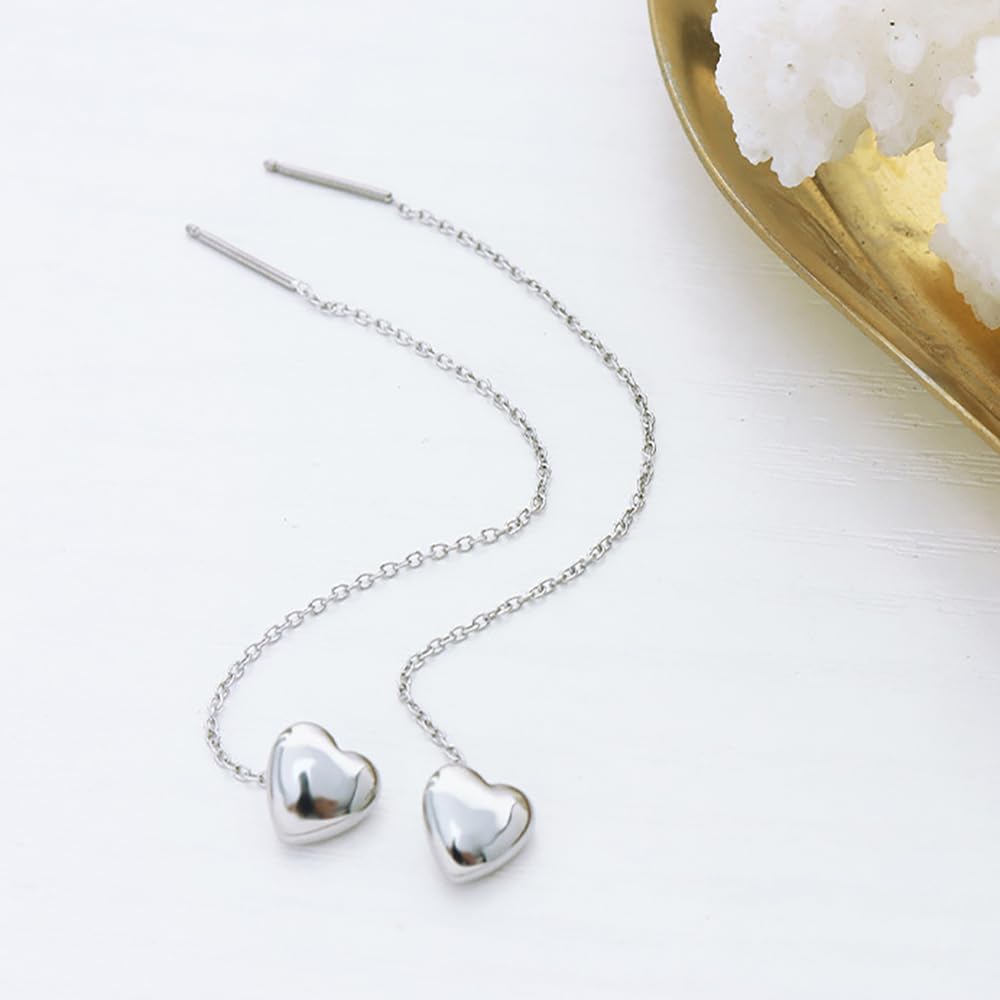 Vintage Gold Heart Threader Earrings for Women,Silver Chain Duster Earrings Long Tassel Chain Love Dangle Earrings,Simple Everyday Jewelry Gifts - Image 9