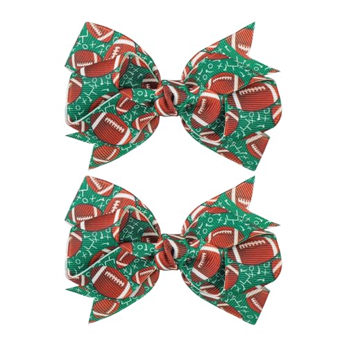 YanJie 2pcs 4'' Football Hair Bows Clips Glitter Ribbon Rugby Hair Clips Green Sports Theme Party...