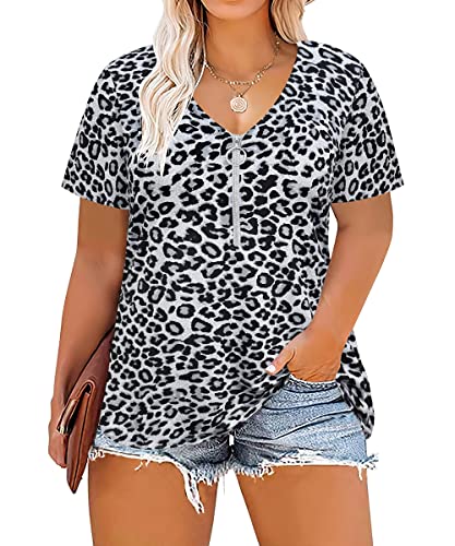 Image of TIYOMI Plus Size Tops for Women V Neck Tshirts Basic Tunic Casual Hawaii Floral Tie Dye Camo Summer Short Sleeve Tee XL-5XL