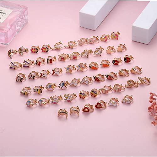 Fansilver 28 Pairs Clip On Earrings For Girls Cute Animal Flower Rainbow Clip On Earrings Set For Little Girls Assorted Non Pierced Earrings Pack For Teens Girls #TOP6