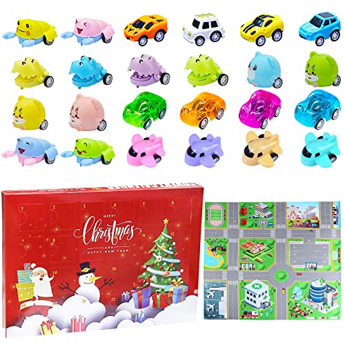 Calendario de Adviento de 24 unidades, 2022, Navidad, calendario de Adviento, juguete, coche de juguete para niños con tarjeta de tráfico, calendario de Navidad, regalos para niños y niñas Cover