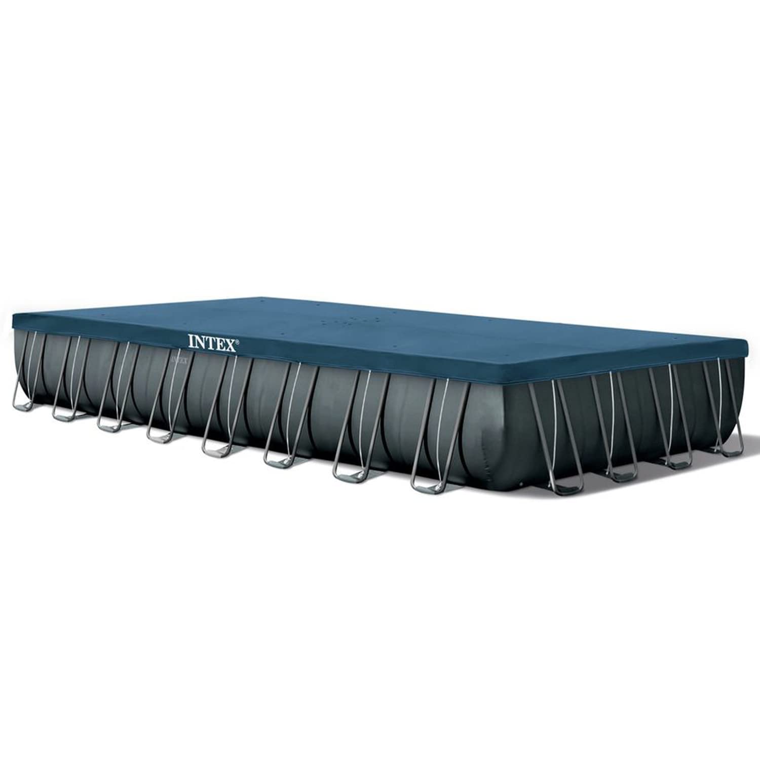 Intex 26374GN – Piscina Fuori Terra Ultra XTR Frame Rettangolare, Pompa Filtro 10500 L/h, Scaletta, Telo Base e Copertura, 54368 L, Acciaio e PVC, Grigio, 975x488x132 cm