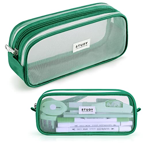 Image of KALIDI Grid Mesh Pencil Case Large Capacity Pouch With Zipper Simple Stationery Aesthetic Pen Bag for School Teen Girl Boy Multi-Purpose for Office Men Women, Dark