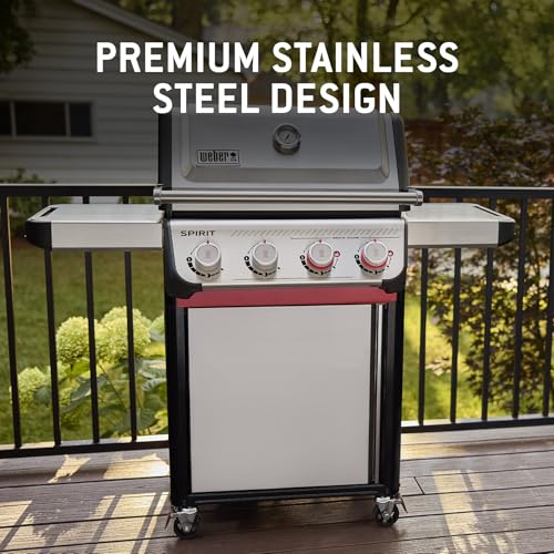 Image of Weber Spirit S‑425C Gas Grill (Liquid Propane) for Outdoor Cooking, 4 Burner - Stainless Steel with Porcelain-Enameled Cast-Iron Grates, 2 Boost Burners & Sear Zone