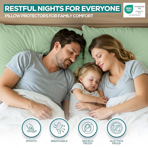 Image of Utopia Bedding Premium 100% Waterproof Pillow Protectors with Zipper King Size (Set of 2), Bed Bug and Dust Mite Proof Zippered Pillow Covers, Pillow Encasement Cases, Sage