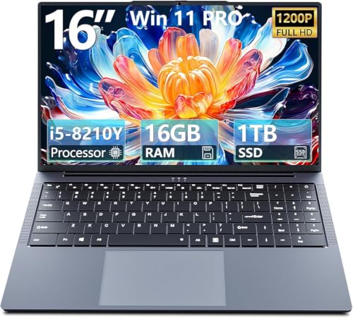 Image of Laptop, 16'' Laptop Computer with Core i5-8210Y Processor, 16GB RAM 1TB SSD, 2026 Laptops 180Opening with Backlit Keyboard, UHD Graphics, 1920 x 1200 FHD, Win 11 Pro Lap Top for Student Light Gaming