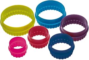 Colourworks Plastic Plain and Fluted Round Cookie Cutters, Multi-Colour, Set of Six