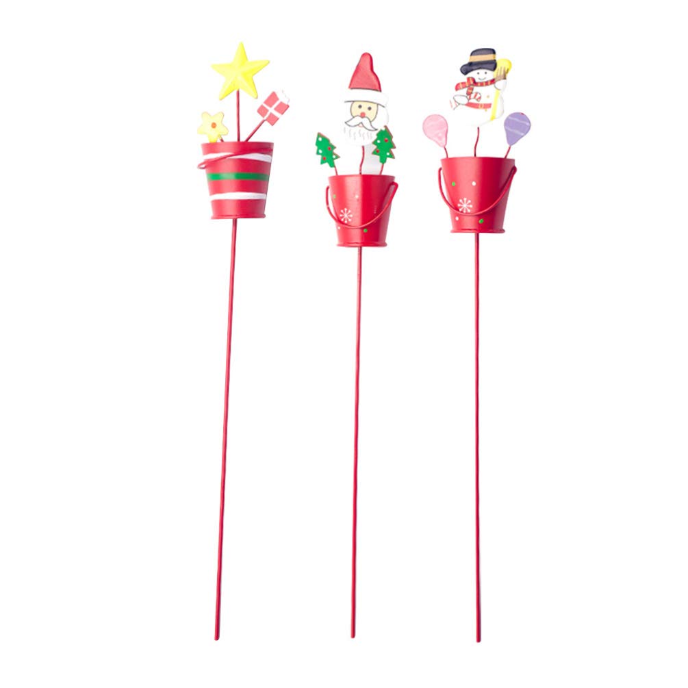 Amosfun Red 3Pcs Christmas Yard Garden Stakes Christmas Metal Signs For Home Outdoor Lawn Pathway Walkway Driveway Holiday Decorations