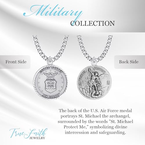 True Faith Jewelry Sterling Silver United States Air Force Service Medal with St Michael Patron Saint Archangel Pendant Necklace, 3/4 Inch3