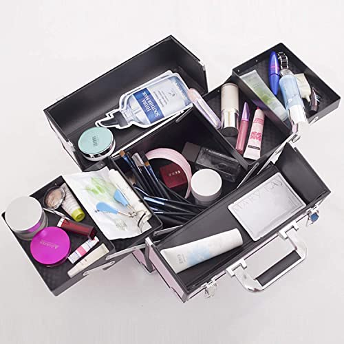 Image of Adson Professional 4 Trays Makeup Box Cosmetics Case Jewelry Organiser Vanity Make Up Storage Box Beauty Train Case Lockable with Keys (Light Pink)