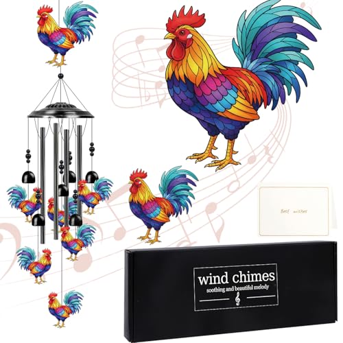 Luvsweets Chicken Wind Chimes for Outside - Chicken Gifts Rooster Decor for Women Men Mothers Day Christmas Housewarming Gifts Coloful Metal Wind Chimes for Outdoor Garden Yard Decor