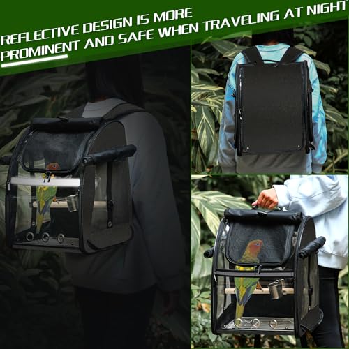 SUERTREE Sac de transport pour oiseaux avec maille en acier inoxydable indestructible, cage de voyage pour oiseaux avec support, sac à dos facile à nettoyer pour perroquet, sac de voyage portable pour – Image 5
