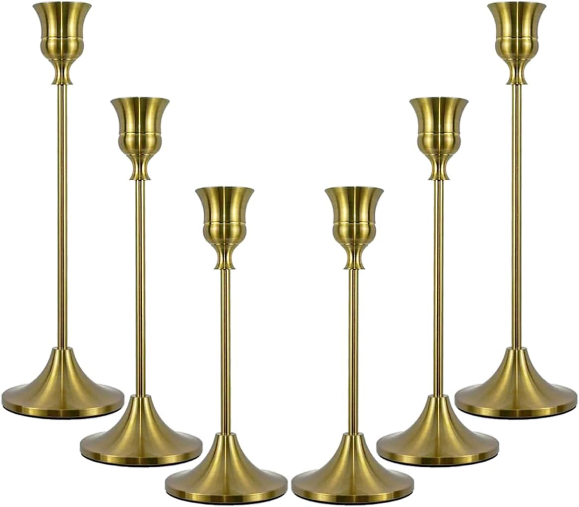 Candlestick Holder for Taper Candles Hi-Q Candle Holders (6PCS, Silver)
