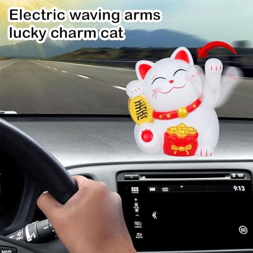 Image of FunBlast Plastic Maneki Neko Lucky Cat, Waving Arm Solar Powered Good Luck Wealth Welcoming Display Car Decor Paw Up with Arm, Decor Item for Home, Office and Car (White), 5 x 6 Cm