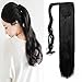 Produktbild Pferdeschwanz Extensions Ponytail Haarteil Clip in Extensions wie Echthaar Zopf Glatt Kunsthaare günstig Haarverlängerung 26"(66cm)-135g Schwarz