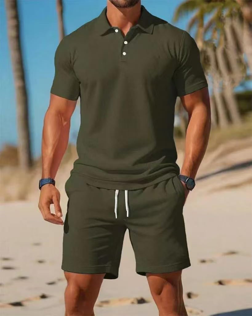Conjunto de 2 piezas para hombre, camiseta polo y pantalones cortos, conjunto deportivo deportivo para correr y verano