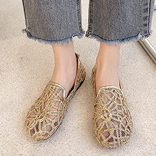 Hbeylia Women's Slip-On Ballet Flats Glitter Sequin Breathable Mesh Slip On Flats Loafers Round Toe Dress Shoes Walking Shoes for Women Ladies Girls (Gold, 8)2