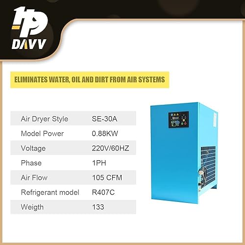 Miniatura 1 de HPDAVV Sistema refrigerado de secadora de aire de alta resistencia apto para compresor de tornillo giratorio industrial de 30 HP - 105 cfm - 088 kw