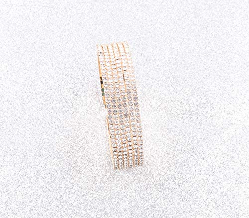 Azfeiya 18K Rose Gold Plated Cubic Zirconia Cuff Bangle Sparkly Rhinestone Bridal Wedding Statement Bracelet (Gold) #TOP2