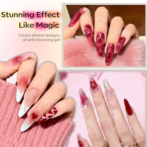 Image of modelones 50ML Blend Mix Blooming Gel Nail Polish Set with Nail Art Palette & 20PCS Nail Brushs, Clear Blooming Gel for Spreading Effects Floral Print Marble Design Mix Color Glitter Nail Art DIY