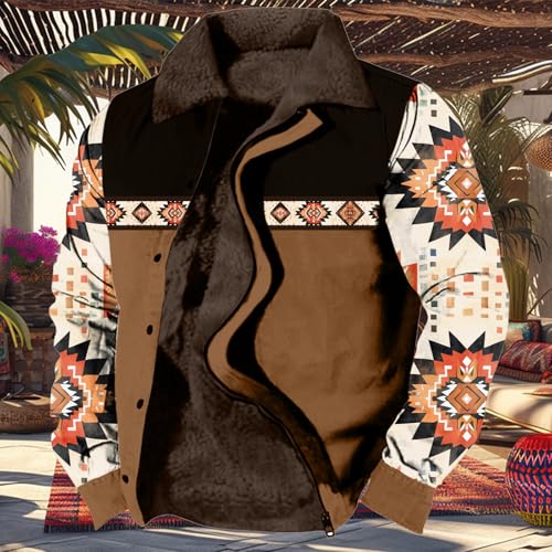 Aztec Cowboy Western Jackets for Men Long Sleeve Sherpa Fleece Zipper Retro Ethnic Print Fashion Warm Coats3