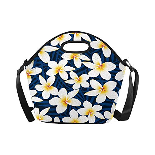 InterestPrint Lunch Tote Bag White Plumeria Waterproof Lunchbox Handbag
