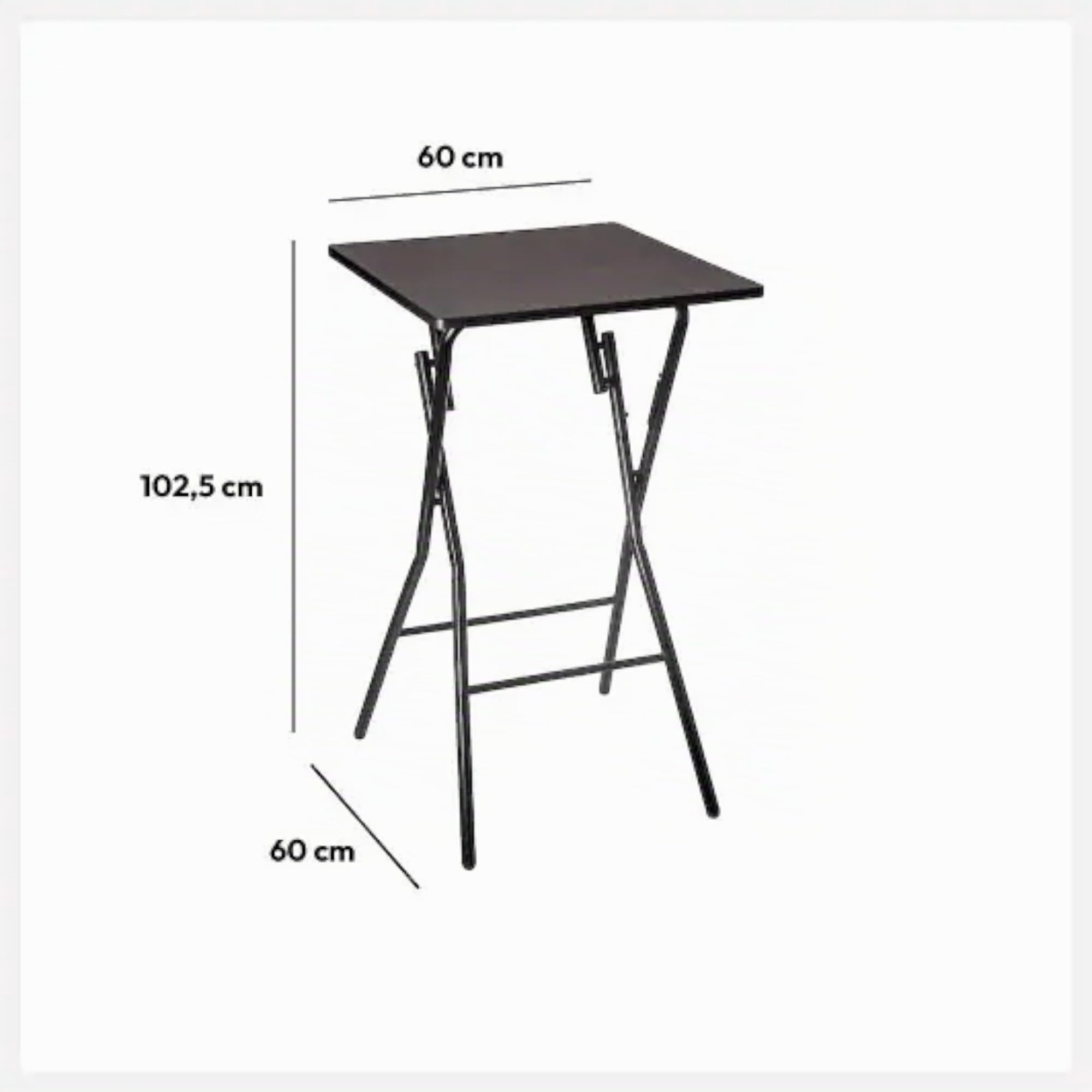 TIENDA EURASIA - Mesa Alta de Bar, Plegable, Estructura de Acero, Tablero de Madera MDF, Medida 60x60x103 cm (Negro)