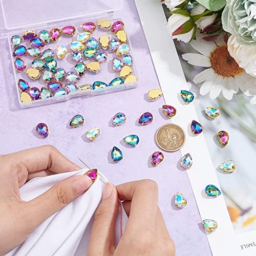 DICOSMETIC 72Pcs 6 Colors Faceted Glass Beads Teardrop Charms Beads Crystal Drop Beads Water Drop Beads with Golden Plated for DIY Jewelry Making Necklace Bracelet Making, Hole: 1mm