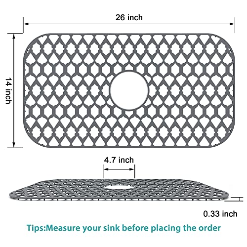 Samsier Sink Protectors For Kitchen Sink 19”X13”& 26”X14” With Cleaning Brush, Large Silicone Kitchen Sink Mats Grid For Bottom Of Farmhouse Stainless Steel Porcelain Sink (26X14,Center Drain) #TOP5