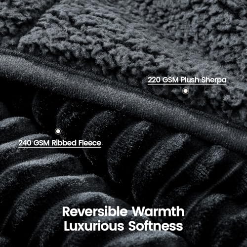 Sherpa Fleece Weighted Blanket with Ribbed Stripes for Adults, 15 lbs Dual Sided Cozy Warm Blanket for Couch Full Size Bed, Glass Beads Heavy Thick Blankets Great for Sleep, Dark Grey, 60" x 80" by Eazfy Pro - Image 3