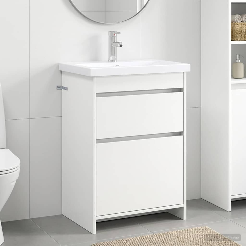 Mueble de baño para lavandería e interior en madera blanca funcional