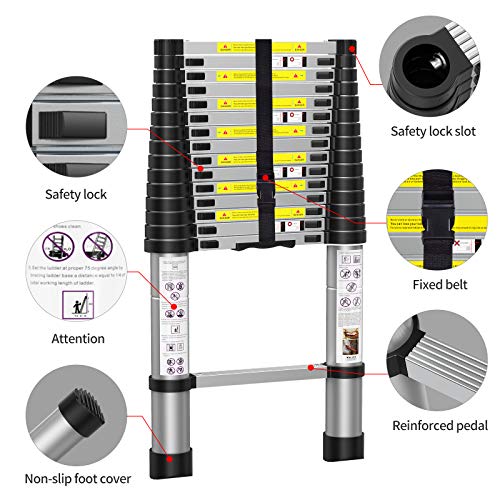 Telescoping Extension Ladder 15.5FT, Aluminum Telescopic Ladders with Carry Bag for Outdoor Indoor Use