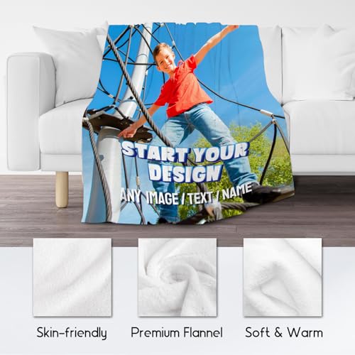 Personalized Blanket with Photo - Custom Gift for Kid Adults - Picture Blanket with Name, Soft Flannel Throw for Couch, Bed - 4 Sizes