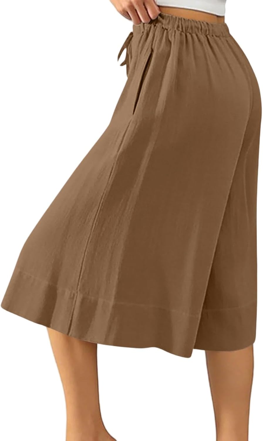 Capri Pants for Women High Elastic Waisted Wide Leg Drawstring Palazzo Cropped Trousers Loose Fit Flowy Summer Pant