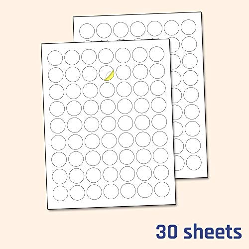 1" Round Matte White Sticker Label, Laser/Inkjet Printing - Letter Size, 30 Sheets #TOP4