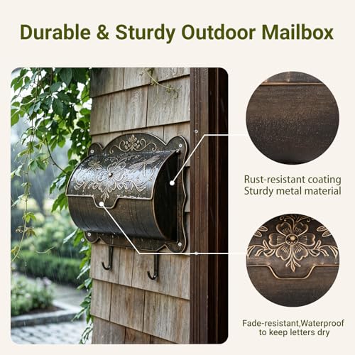 Wall Mount Mailbox with Newspaper Holder, Upgraded Embossed Vintage Mailbox by Ironlux - Used condition - Image 4
