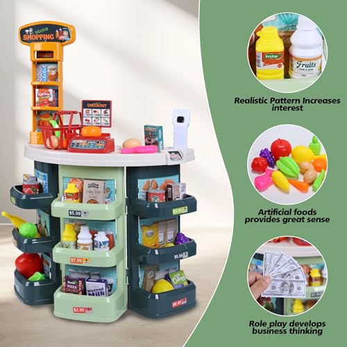 Image of Crackles Big Size 78 Cm Tall, 44 Pcs, Supermarket Playset - Realistic Grocery Store Toy with Cash Register, Shopping Carts, and Variety of Play Foods - Ideal for Imaginative Play Perfect for Kids