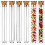 O-Kinee Tubos de Ensayo con Corcho, 30 Tubos de Ensayo de Almacenamiento Trasparente, de PláStico Transparente, para Flores, Regalos, Bodas, Dulces, Sales De BañO, Especias(100 * 15mm) 10ml