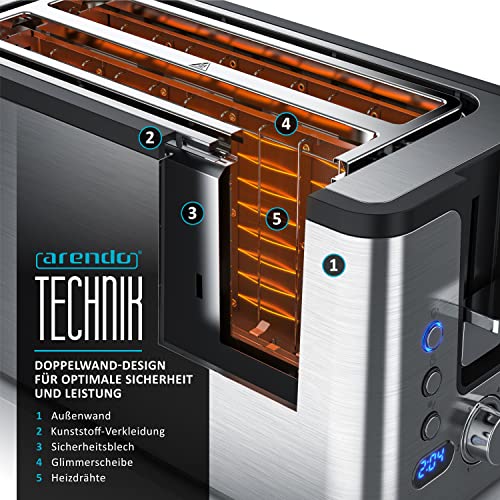 Doppel-Langschlitztoaster Arendo aus Edelstahl mit Brötchenaufsatz
