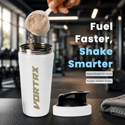 Image of Steel Protein Shaker Bottle With Premium Laser Engraved Logo | 100% Leakproof BPA-Free Metal With Whisk Ball | Perfect for Protein, Pre-Workout, Creatine (Engrave White)