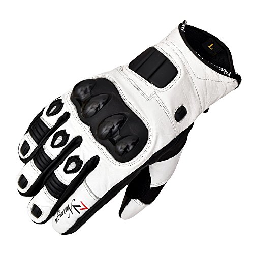 Norman White Short Leather Knuckle Protection Motorbike Motorcycle Gloves Summer (XXL)