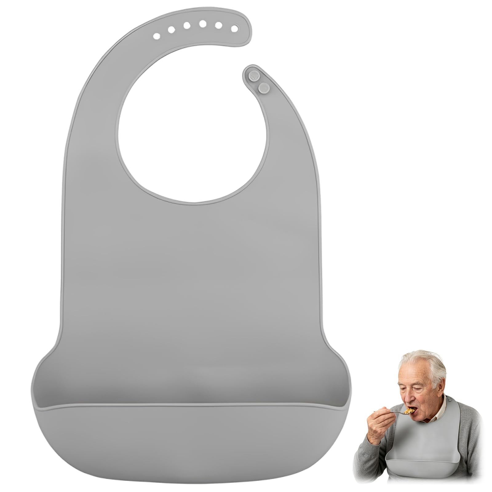 Adult Bibs for Elderly Eating, Reusable Silicon Bib with Catch Pocket, Adjustable Neck Strap for Dining Protection, Waterproof Oil Cloth for Adult Care, Travel and Bathing Scenarios-image-9