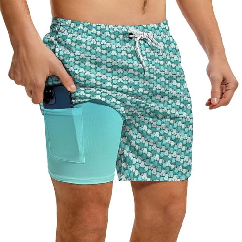 Mens Swim Trunks with Compression Liner 5" Quick Dry Bathing Suit Mens Beach Shorts Swimwear2
