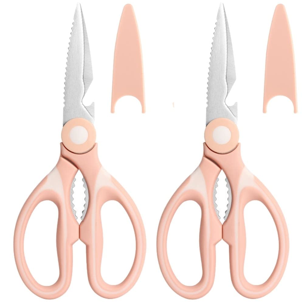 Crethink 2Pack Kitchen Scissors Heavy Duty Extra Sharp High Carbon Stainless Steel for Chicken, Poultry, Fish, Meat, Vegetables, Herbs, BBQ, Nuts,Wine Bottle Cap, Dishwasher Safe(Pink)
